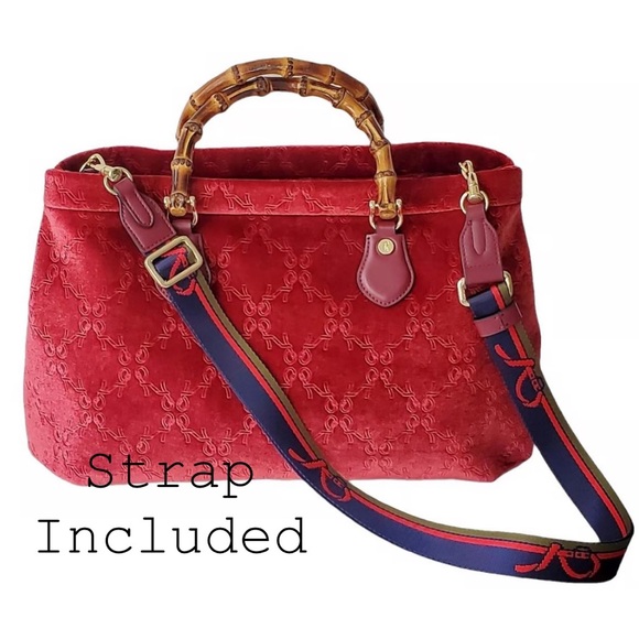 Roberta di Camerino Red Tote with Bamboo Handles Monogram Design - Picture 5 of 16